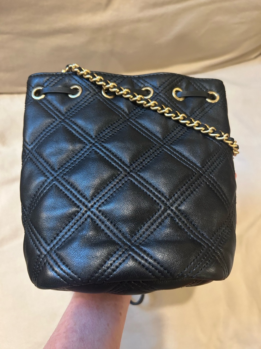 Tory Burch Flemming Mini Black Quilted Leather Bucket Bag with Tassels - Picture 8 of 14